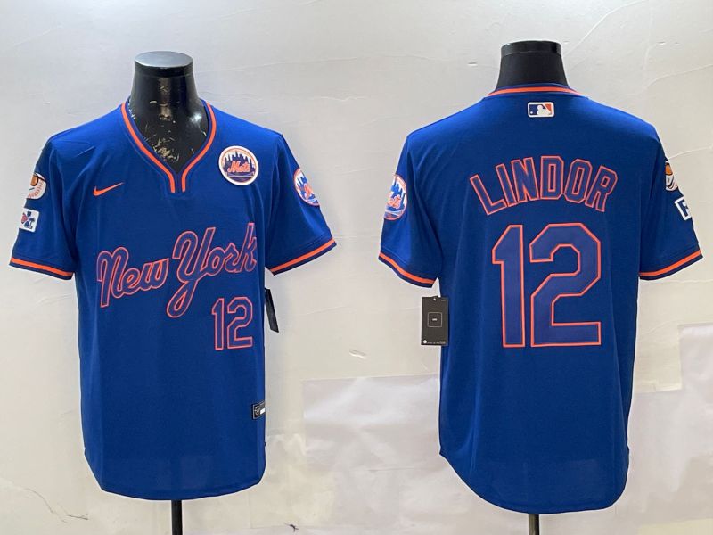 Men New York Mets #12 Lindor Blue Throwback Game Nike 2025 MLB Jersey style 1->new york mets->MLB Jersey